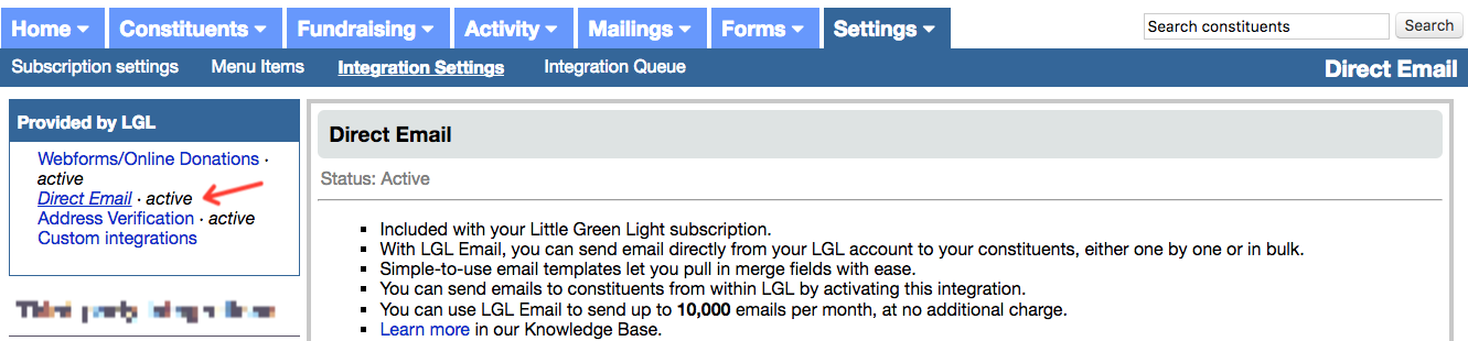 LGL Direct Email is active